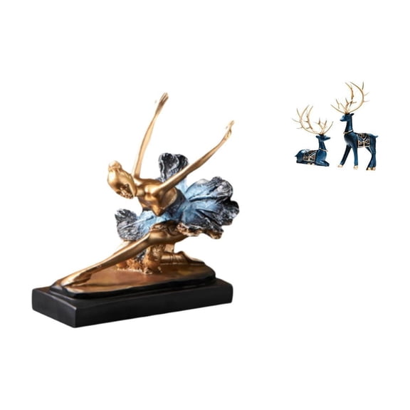 CoudarTitie Graceful Ballerina And Elegant Reindeer Figurines for Home Office Decor Unique Ballet Dancer And Deer Statue Ornaments for Living Room Fireplace Gift