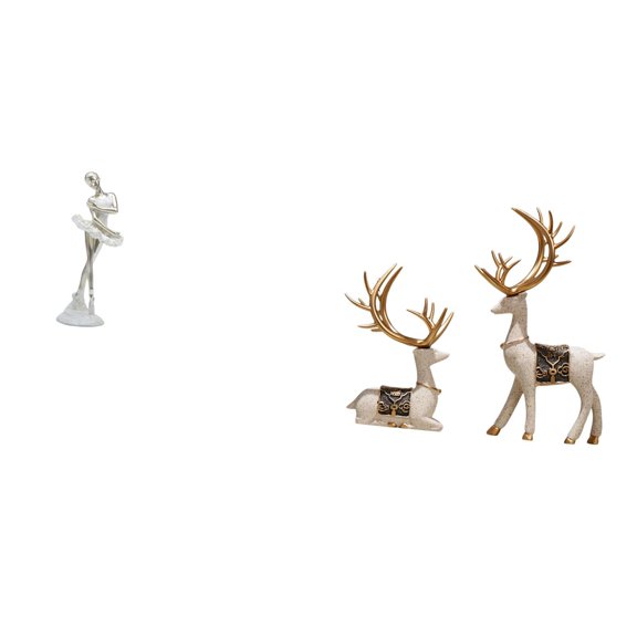 CoudarTitie Graceful Dancing Girl and Reindeer Figurine Set Modern Art Sculpture for Bedroom Fireplace Office Entrance Living Room Home Decor
