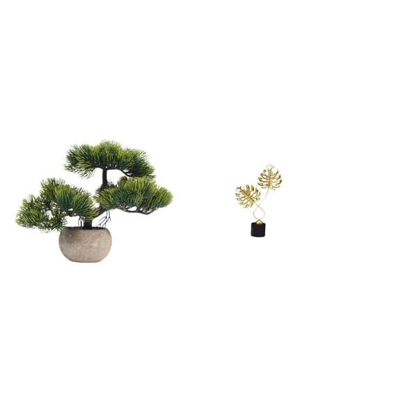 CoudarTitie Greenery Bonsai Collection Faux Plant with Iron Leaf Figurine Statue Artwork for Tabletop Centerpieces and Indoor Housewarming Decor