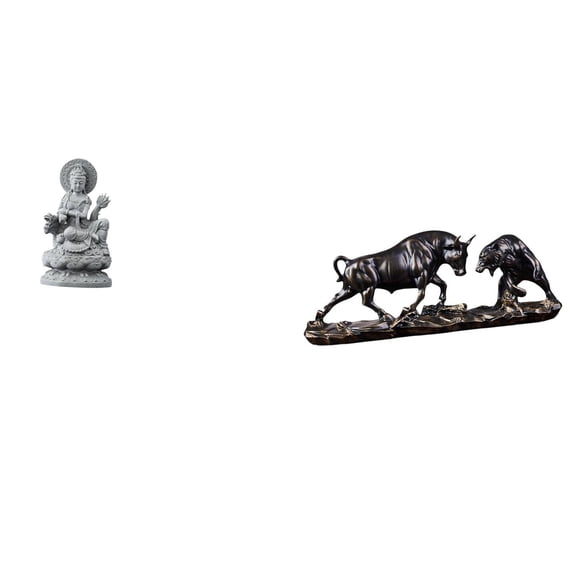 CoudarTitie Guan Yin Bull Figurine Feng Shui Female Buddha Sculpture Chinese Cow Cattle Crafts Modern Artwork Bear Statue for Indoor Hallway Table Centerpieces Birthdays Gifts