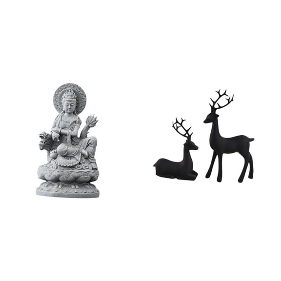 CoudarTitie Guan Yin Deer Figurine Feng Shui Buddha Sculpture Resin Reindeer Centerpiece Chinese Female Animal Craft Gift for Indoor Table Living Room Study Balcony