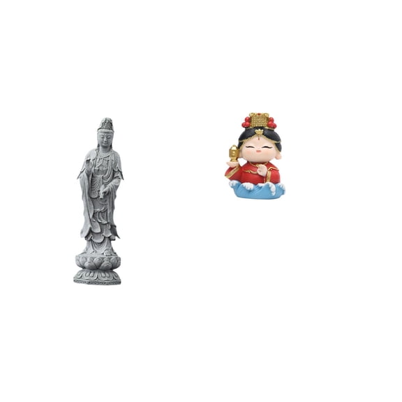 CoudarTitie Guan Yin Mazu Statue Stone Resin Ornament Artwork Feng Shui Collection Chinese Female Buddha Mother Sculpture Collectible Figurine for Cabinet Desk Fireplace Bedroom