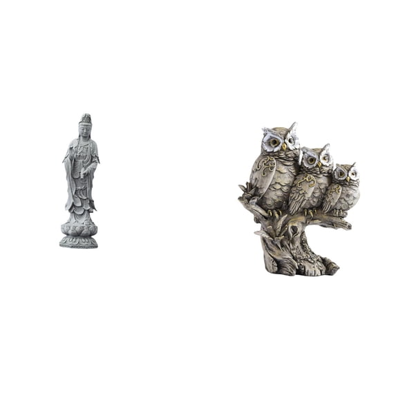 CoudarTitie Guan Yin Owl Statue Stone Ornament Artwork Feng Shui Collection Chinese Female Buddha Sculpture Kuanyin Figurine Modern Animal Tabletop Sculpture for Cabinet Desk Living Room Office