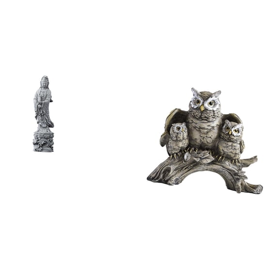 CoudarTitie Guan Yin Owl Statue Stone Ornament Collectible Chinese Feng Shui Buddhist Decoration Modern Animal Sculpture for Indoor Hallway Bedroom Living Room Office Cabinet Decor NightStand