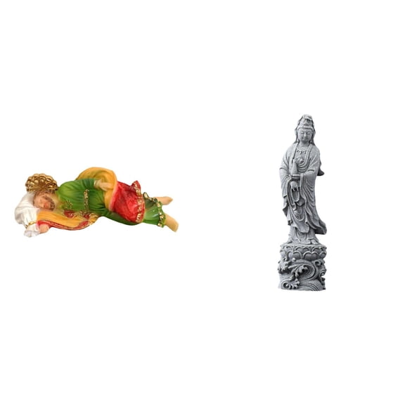 CoudarTitie Guan Yin Statue Sleeping Joseph Figurine Kuanyin Sculpture Religious Resin Ornament Stone Craft Artwork with Authentic Texture Suitable for Home Offic