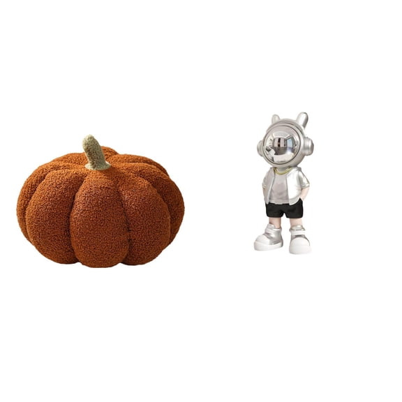 CoudarTitie Halloween Astronaut Pumpkin Plush Pillow Statue Creative Modern Decorative Cushion Ornament for Sofa Bed Bedroom Room Fireplace Shelf Desk Housewarming Decor