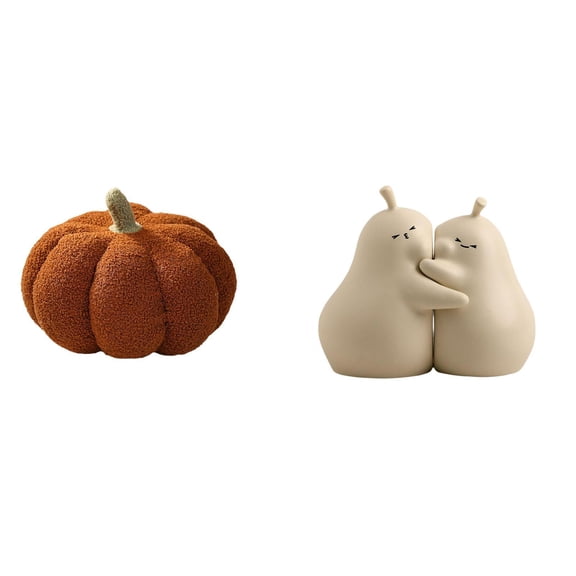 CoudarTitie Halloween Pumpkin Pear Plush Pillow Book Stand Decorative Sofa Cushion Ceramic Bookend Ornament for Bed Bedroom Room Decor Gift