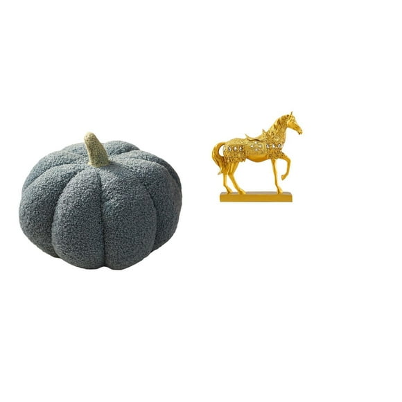CoudarTitie Halloween Pumpkin Pillows Stuffed Plush Sofa Cushion for Bedroom Decor and Horse Figurine Sculpture Resin Animal Statue Engraved for Home Office Decoration