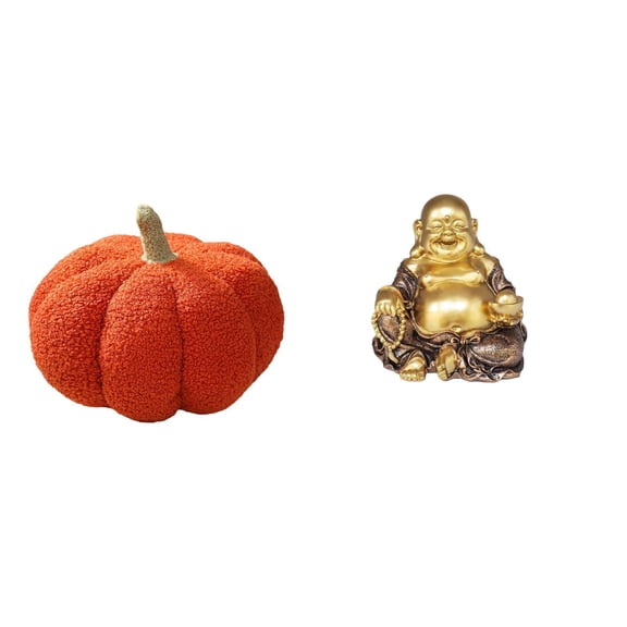CoudarTitie Halloween Pumpkin Plush Cushion Buddha Sculpture Feng Shui Decorative Sofa Pillow Laughing Buddha Ornament for Bedroom Anniversary Party Decor