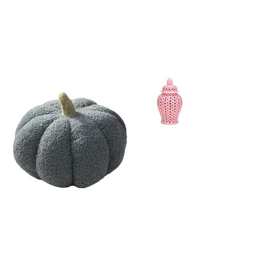 CoudarTitie Halloween Pumpkin Plush Cushion for Bedroom Sofa Decor and Ceramic Porcelain Jar Vase with Lid for Floral Arrangement and Party Display