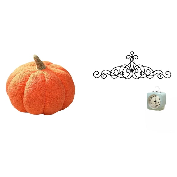 CoudarTitie Halloween Pumpkin Plush Pillow Scroll Metal Wall Art Floral Decorative Cushion for Bedroom Sofa Patio Indoor Outdoor Porch Fence Decor