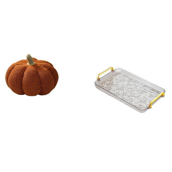CoudarTitie Halloween Pumpkin Plush Sofa Cushion Dessert Plate Coffee Table Tray with Handle Decorative Storage for Bedroom Room Party Decor