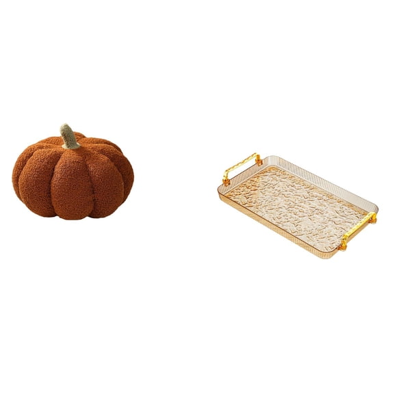 CoudarTitie Halloween Pumpkin Plush Sofa Cushion and Dessert Plate Coffee Table Tray with Handle for Bedroom Living Room Party Home Decor Storage
