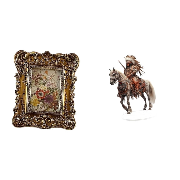 CoudarTitie Hand Carved Floral Acrylic Photo Frame Knight Ornament Tabletop Wall Mounted Antique Picture Holder Centerpiece Waterproof Gift for Office Dorm Home Decor Wedding