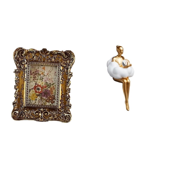 CoudarTitie Hand Carved Floral Art Photo Frame Cloud Girl Figurine Resin Abstract Sculpture Picture Holder Tabletop Wall Mounted Antique Creative Character Statue for Office Dorm Home Decor