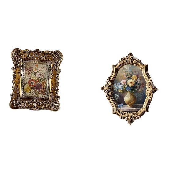 CoudarTitie Hand Carved Floral Resin Picture Frame Vintage Design Art Crafts Collections Photo Holder Tabletop Wall Mounted Antique for Office Dorm Home Bedroom Gallery Wedding Gift Decor