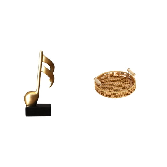 CoudarTitie Harmonious Resin Tabletop Centerpiece with Musical Note Motif and Woven Fruit Basket Design for Creative Desktop and Housewarming Decor