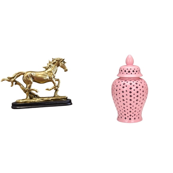 CoudarTitie Horse Figurine Miniature Horse Figurine Sculpture Collectible Ceramic Ginger Jar Vase Floral Arrangement Porcelain Storage Jar with Lid Resin And Cera