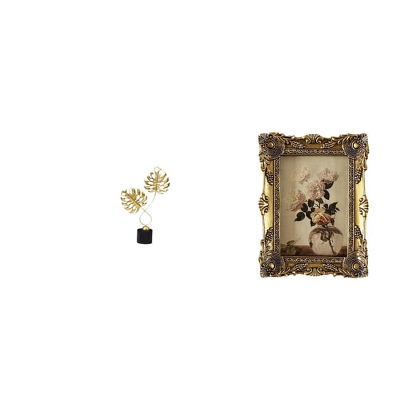 CoudarTitie Iron Figurine Leaf Statue Photo Frame Ornate Picture Frame Vintage Resin Decorative Sculpture Tabletop Ornament for Desk Cabinet Indoor Housewarming Fireplace Hallway Wedding