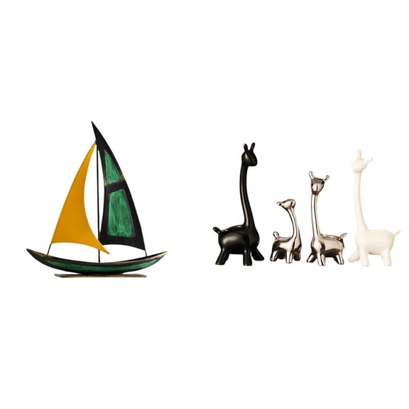 CoudarTitie Iron Giraffe Sailboat Ceramic Sculpture Tabletop Ornament Modern Creative Figurine for Desk Office Bookshelf Bedroom Centerpiece Decor Collection