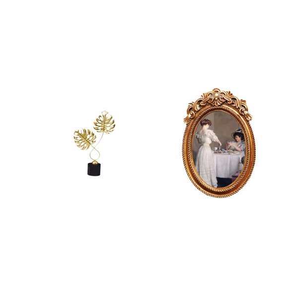 CoudarTitie Iron Leaf Figurine Sculpture Ornament and Ornate Resin Photo Frame Decorative Tabletop Display Holder for Desk Cabinet Office Bedroom Gift