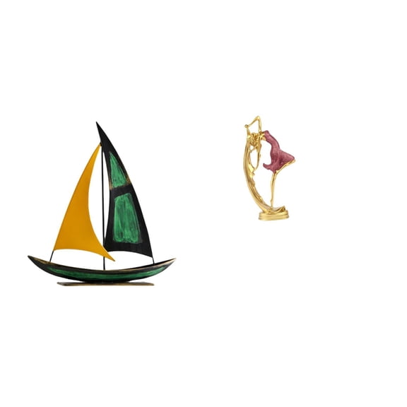 CoudarTitie Iron Sailboat Ballet Dancer Sculpture Tabletop Ornament Resin Art Figurine Feng Shui Decor Collection for Desk Bookshelf and Home Decoration