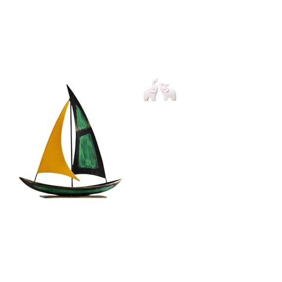 CoudarTitie Iron Sailboat Elephant Sculpture Tabletop Ornament Feng Shui Decor Collection Decorative Figurine for Table Centerpiece Desk Bookshelf Entrance Office Bedroom