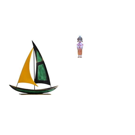 CoudarTitie Iron Sailboat Kabuki Geisha Tabletop Ornament Resin Statue Feng Shui Decor Collection Japanese Kimono Doll Centerpiece Bedroom Bookshelf