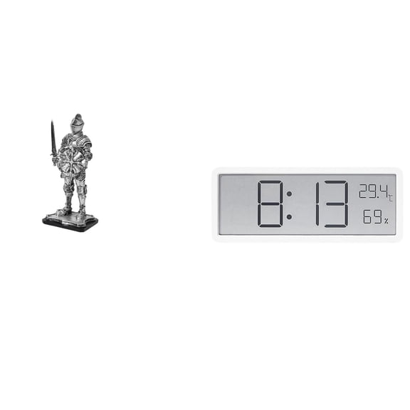 CoudarTitie Knight Desktop Figurine Collectible Resin Statue Art Piece with Digital Wall Clock Multifunctional Display for Office Desk Suitable for Home Office Be