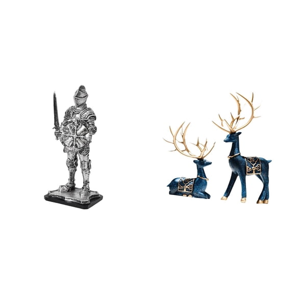 CoudarTitie Knight Desktop Figurine Knight Statue Elk Deer Figurine Reindeer Sculpture Made of Resin with Artistic Design Suitable for Desk Office Home Decor Gift