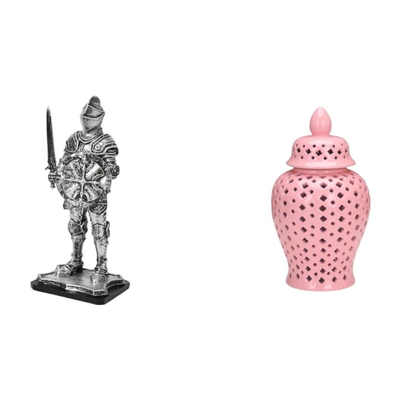 CoudarTitie Knight Statue Desktop Figurine Ceramic Ginger Jar Decorative Vase Porcelain Storage Jar with Lid Vintage Resin Ceramic Unique Art Suitable for Home De