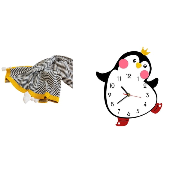 CoudarTitie Knitted Cartoon Penguin Throw Blanket Striped Soft Warm Farmhouse Decorative Lovely Battery Powered Home Decor Blanket for Bedroom Sofa Bed Chair Mult