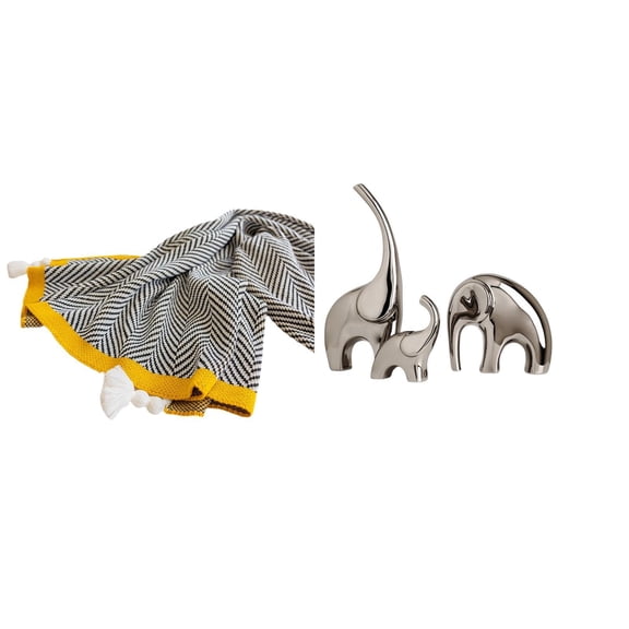 CoudarTitie Knitted Striped Blanket with Soft Warm Farmhouse Decor Featuring Family Elephants Ceramic Figurines Animal Sculpture for Bedroom Sofa Bed Chair