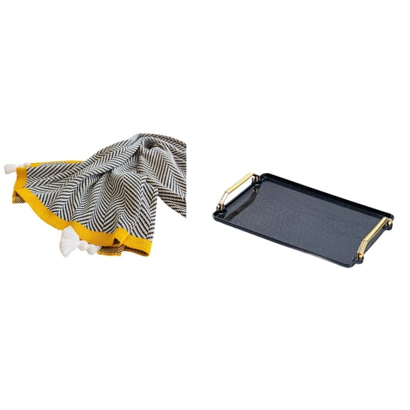 CoudarTitie Knitted Throw Blanket with Soft Acrylic Nordic Farmhouse Pattern Decorative Blanket Serving Tray with Handles Multifunctional Comforting Storag