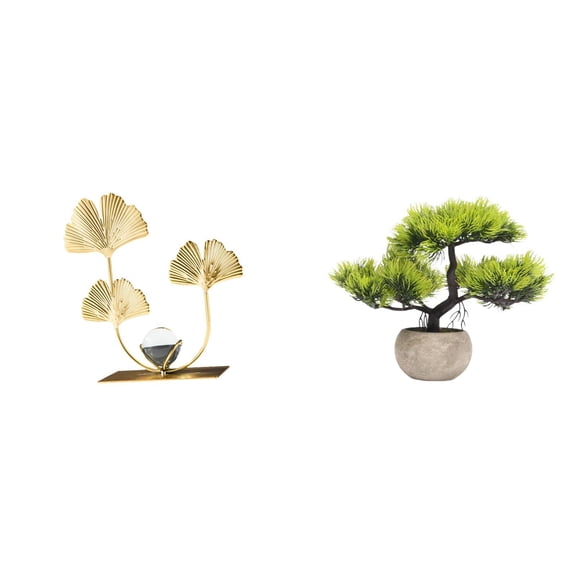 CoudarTitie Leaf Sculpture Bookshelf Ornament Modern Home Decor Collectibles Artificial Bonsai Tree Greenery Faux Plant Pot Table Centerpieces Bedroom Holiday Gift