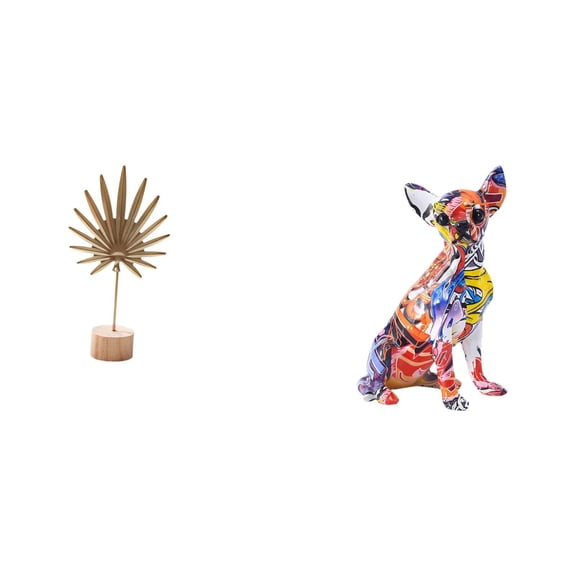 CoudarTitie Leaf Sculpture Decorative Figurine Metal Leaf Statue Resin Dog Collectible Artistic Sculpture Crafted with Iron Wood Base Suitable for Living Room Bed