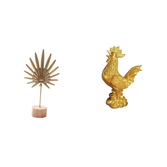 CoudarTitie Leaf Sculpture Metal Chicken Figurine Nordic Creative Ornament Abstract Rooster Statue Home Decorations Feng Shui Crafts for Table Party Housewarming