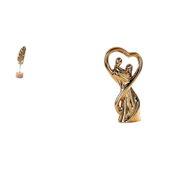 CoudarTitie Leaf Sculpture Metal Couple Statue Leaf Shaped Figurine Crafts Nordic Creative Lovers Ornament Abstract Sculpture for Table Party Home Anniversary Gift