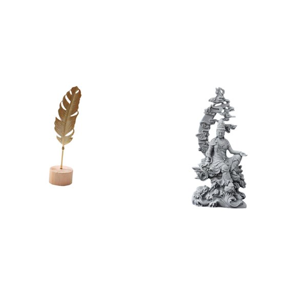 CoudarTitie Leaf Sculpture Metal Leaf Statue Guan Yin Figurine Crafts Nordic Creative Ornament Abstract Buddhist Decoration for Table Party Home Office Bedroom Living Room