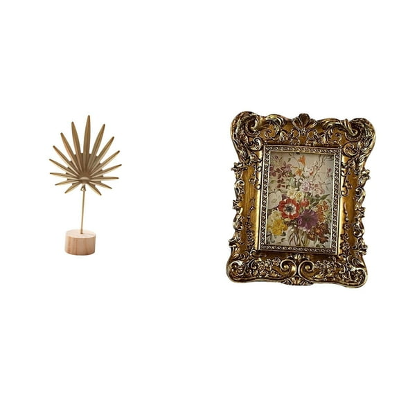 CoudarTitie Leaf Sculpture Metal Leaf Statue Photo Frame Retro Table Picture Frame Ornate Wall Hanging Frame with Iron Wood Resin Suitable for Gift Giving Home De
