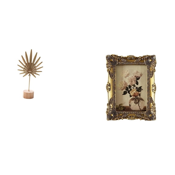 CoudarTitie Leaf Sculpture Metal Leaf Statue Picture Frame Ornate Antique Baroque Frame Decorative Iron Wood Resin Design Suitable for Bedroom Living Room Office