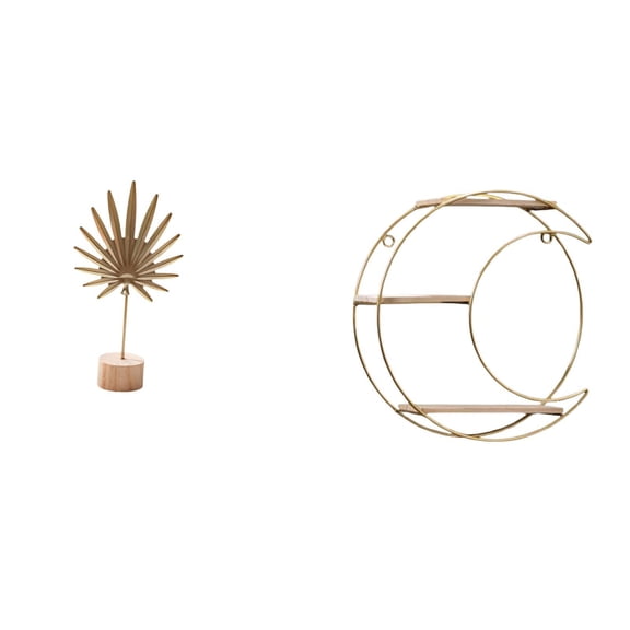 CoudarTitie Leaf Sculpture Metal Leaf Statue Wall Shelf Floating Shelf Wall Storage Rack with Iron And Wood Material Suitable for Bedroom Living Room Office Bar C