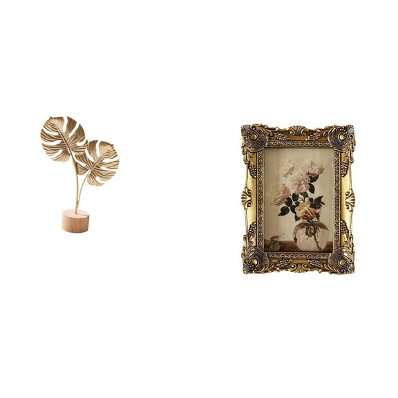 CoudarTitie Leaf Sculpture Metal Photo Frame Statue Leaf Shaped Figurine Crafts Nordic Creative Ornament Abstract Resin Decorative Display Frame for Table Party Home Hallway Wedding Decoration