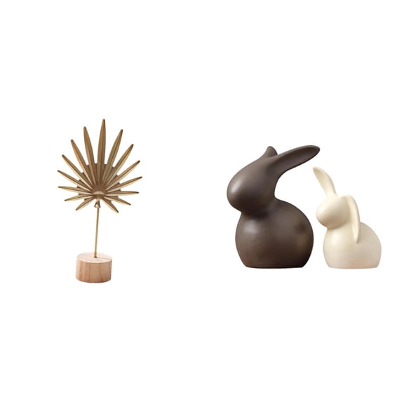 CoudarTitie Leaf Sculpture Metal Statue Ceramic Figurine Artistic Decor with Iron And Wood Base Unique Suitable for Office Home Gift Bar Cafe Festival