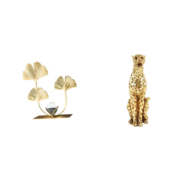 CoudarTitie Leaf Statue Bookshelf Sculpture Birthday Housewarming Gift Bedroom Holiday Decorative Desktop Ornament Modern Home Decor Collectibles Gold Cheetah Animal Table Centerpiece Sculpture