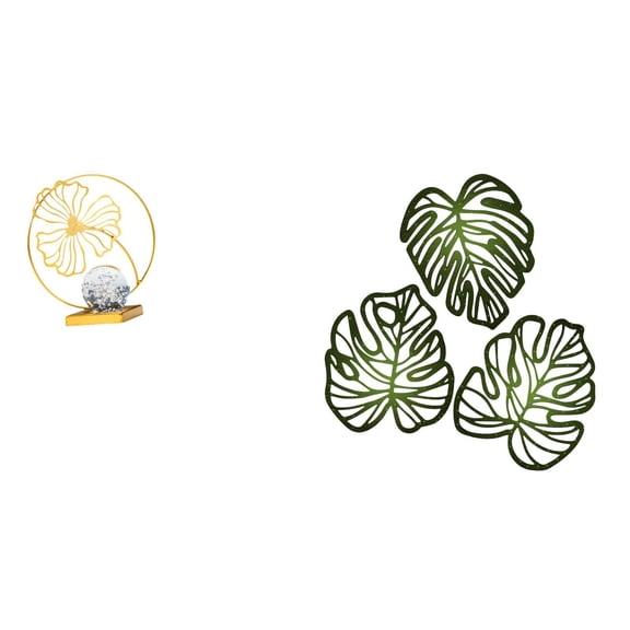 CoudarTitie Leaf Statue Iron Figurine Palm Leaves Wood Wall Decor Decorative Collectible Ornament Sculpture Creative Tropical Art for Bookshelf Office Fireplace Desk Bedroom Bathroom TV