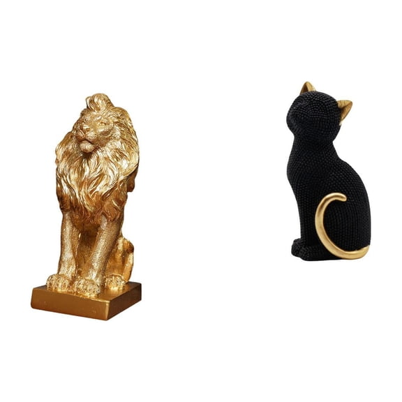 CoudarTitie Lion Cat Sculpture Statue Collectible Tabletop Desktop Ornament Art Figurine Decorative Resin Animal for Office Home Entrance Bookshelf Living Room Be