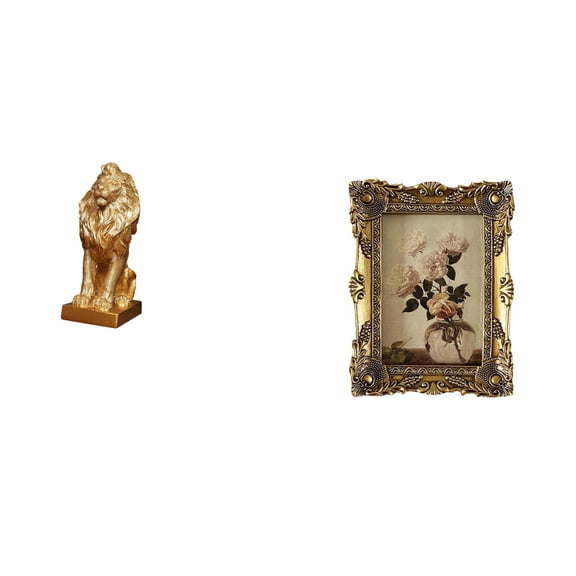 CoudarTitie Lion Figurine Resin Statue Embossed Antique Baroque Picture Frame Ornamental Sculpture Retro Art Piece Suitable for Gift Giving Home Decoration Office