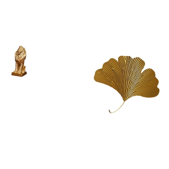 CoudarTitie Lion Figurine Statue Desk Ornament Wrought Iron Ginkgo Leaf Wall Sculpture Resin Art Hanging Decor Suitable for Home Decoration Office Bookshelf Desk