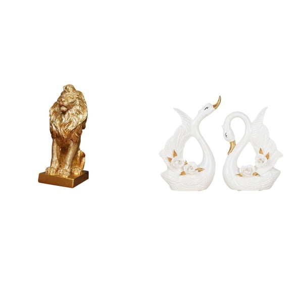 CoudarTitie Lion Figurine Swan Figurine Ceramic Swan Statue Resin Lion Statue Refined Material Unique Shapes Suitable for Gift Giving Home Decoration Office Displ